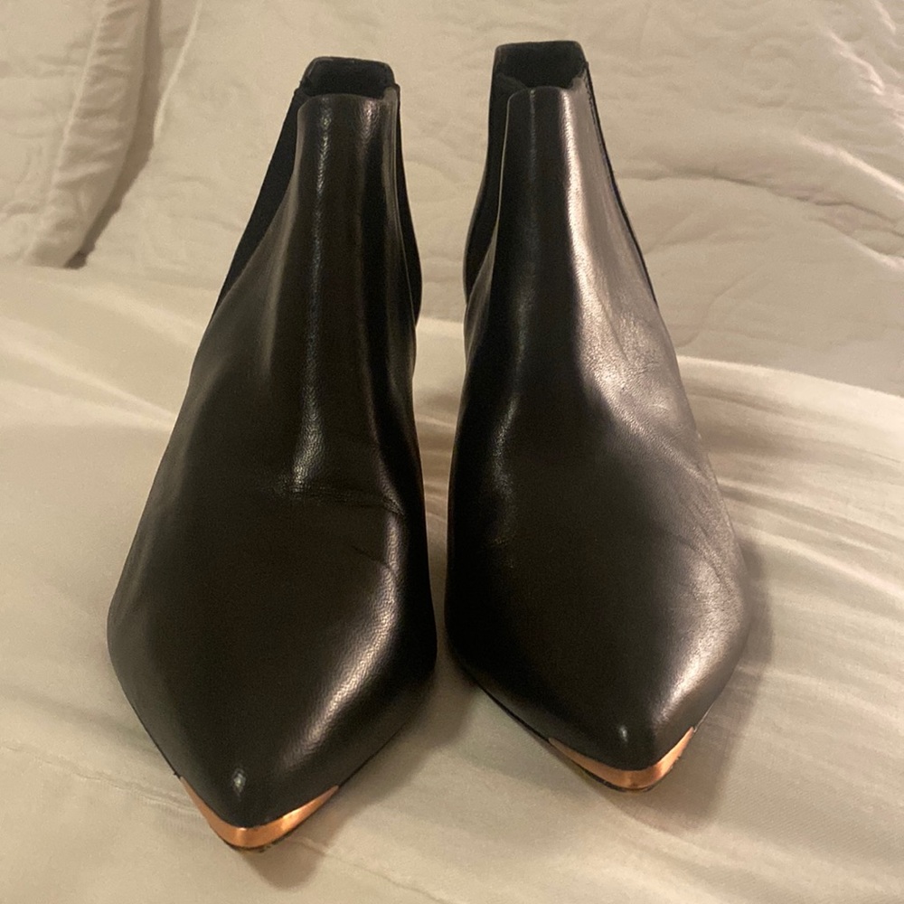 Ted Baler Black leather booties w/ gold detail